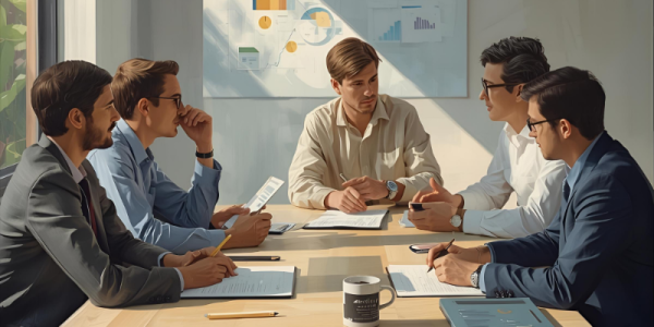 time de marketing em reunião analisando